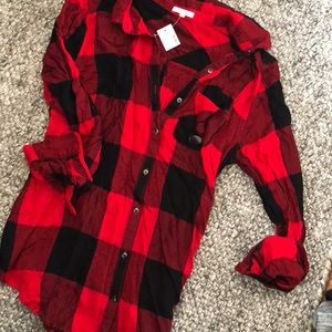 Red and black button up shirt